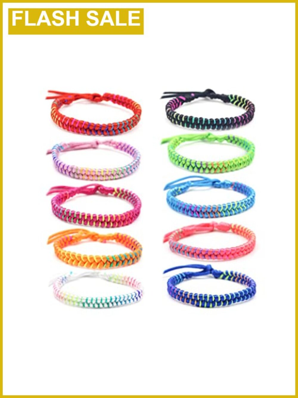 10pc Adjustable Braided Cord Bracelet Set Bohemian Friendship Jewelry
